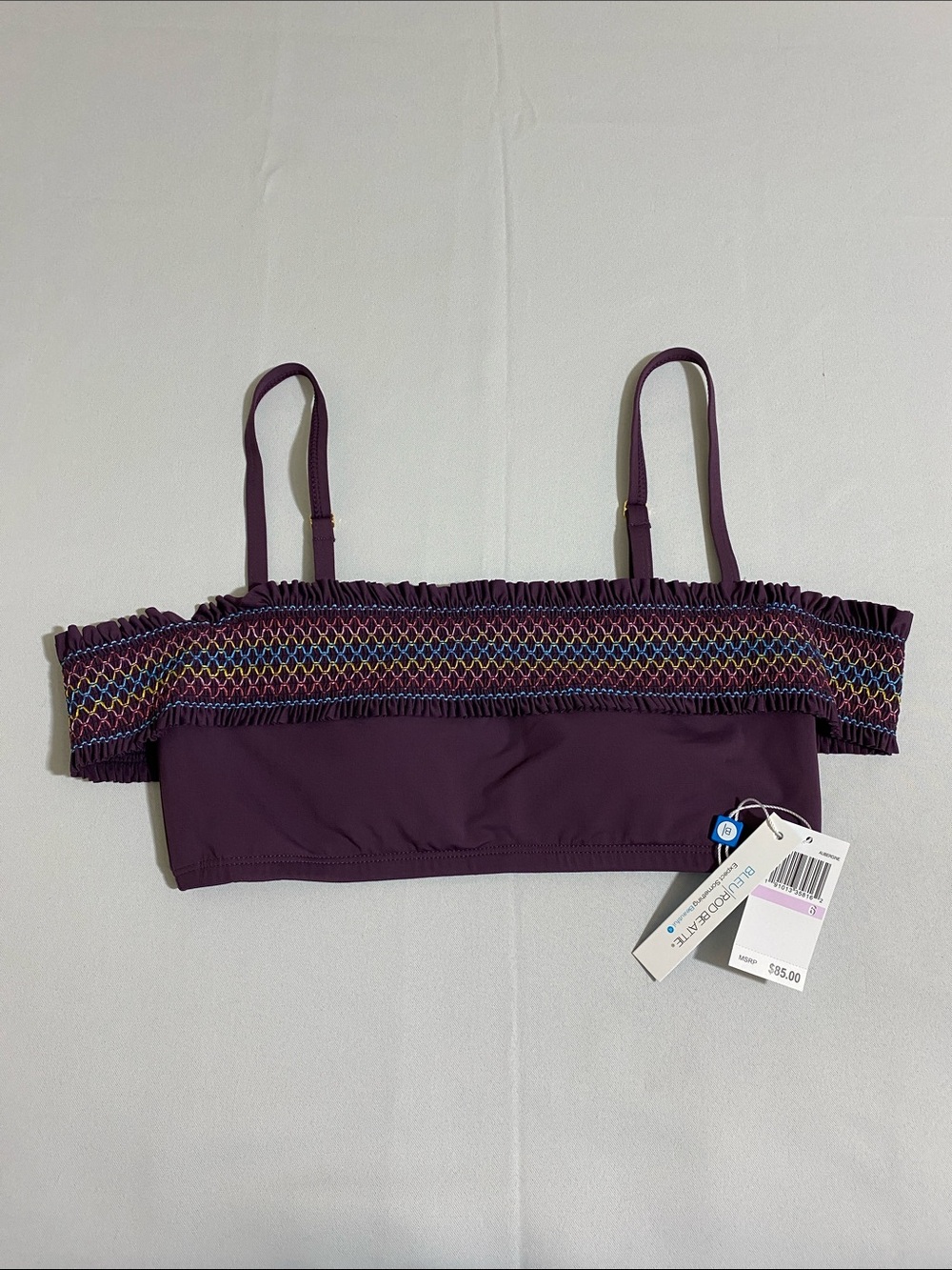 BLEU ROD BEATTIE Off-Shoulder Bralette Smocked Bikini Top Women's Size 6